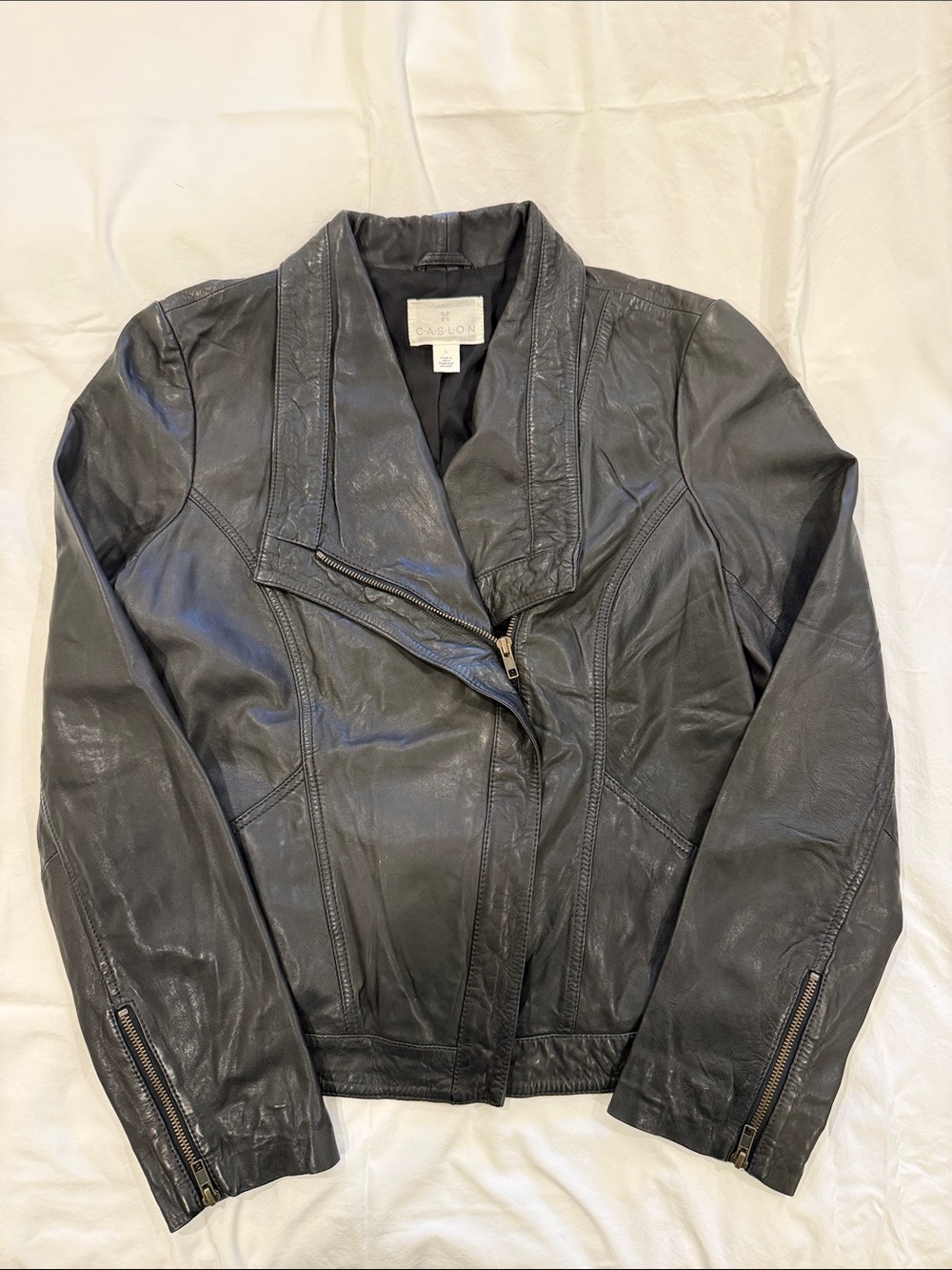 Caslon Black Leather Shawl-Collar Moto Jacket